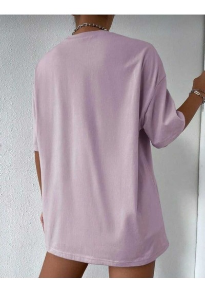 Kozia Outdoors Maloçbey Lila Renk Baskılı Oversize Unisex Basic O Yaka T-şhirt Lilla Lila