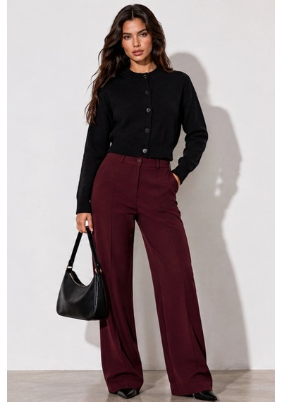 Dıanna Kadın Wide Leg Detay Dikiş Esnek Palazzo Pantolon Bordo
