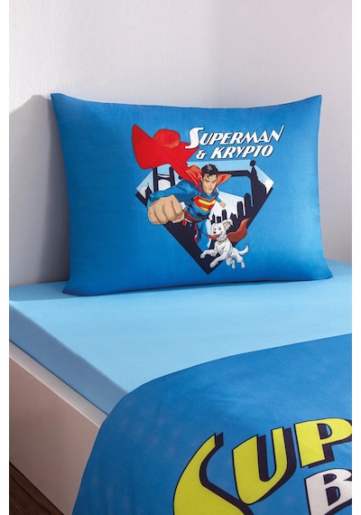 Özdilek Superman Best Friend Tek Kişilik Lisanslı Lastikli Çarşaf Çocuk Nevresim Takımı Mavi