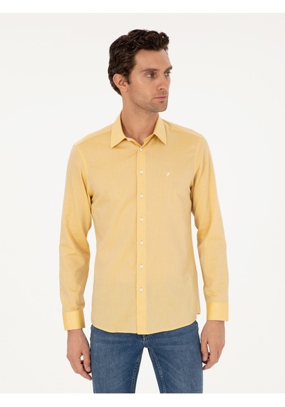 Cacharel Sarı Slim Fit Kaşmir Karışımlı Oxford Gömlek