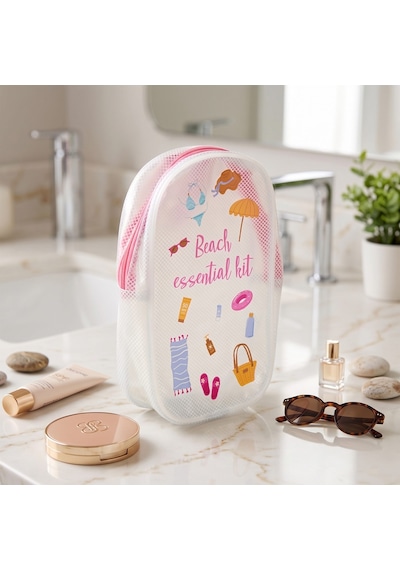 Living Beach Essential Kit Kozmetik Çantası - Şeffaf / Pembe