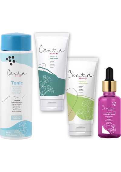 C'enta Beauty Olgun Ciltler İçin Gece Bakım Kremi 50 ML + Gündüz Kremi 50 ML + Pepdits Collagen Serum 30 ML + Tonik 200 ML