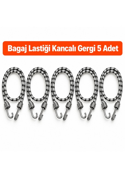 Bagaj Lastiği Kancalı Gergi 5 Adet / 2 Metre / Beyaz-siyah Renk Beyaz - Siyah