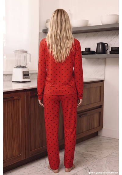 Siyah İnci Kırmızı Yıldız Desenli Termal Kumaşlı Ultra Soft Yumuşak Örme Pijama Takımı 26226324 Siyah İnci Kırmızı Yıldız Desenli Termal Kumaşlı Ultra Soft Yumuşak Örme Pijama Takımı 26226324