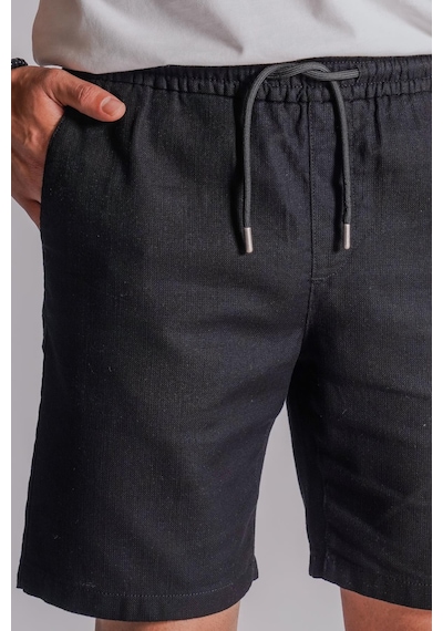 Braccas Erkek Yandan Cepli Beli Lastikli Keten Dokulu Relaxed Fit Jogger Şort Siyah Siyah