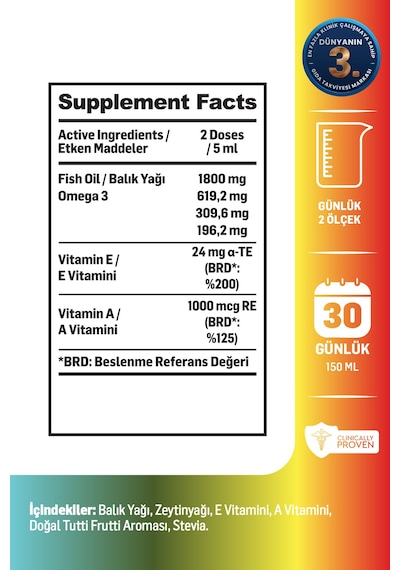 Omega 3 Balık Yağı Her Yaş İçin 620mg Omega 3, 310mg Epa, 195mg Dha A & E Vitamini 30 Günlük Omega 3 Balık Yağı Her Yaş İçin 620mg Omega 3, 310mg Epa, 195mg Dha A & E Vitamini 30 Günlük