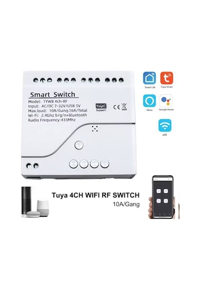 Tuya Wifi Dc 7-32v 4 Kanal Kuru Kontak Çıkışlı Akıllı Röle 4CH WiFi