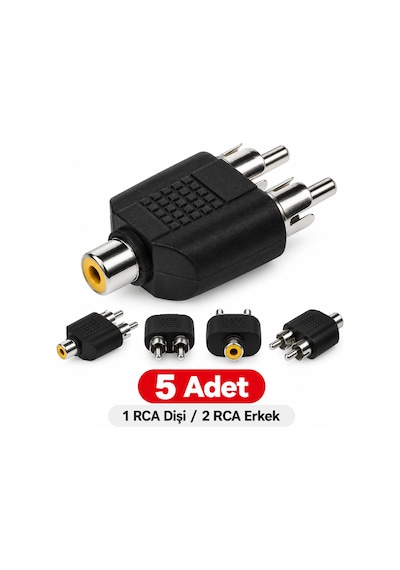 5 Adet Rca 1 Dişi 2 Erkek Y Splitter Çoklayıcı Ses Video Dönüştürücü Adaptör