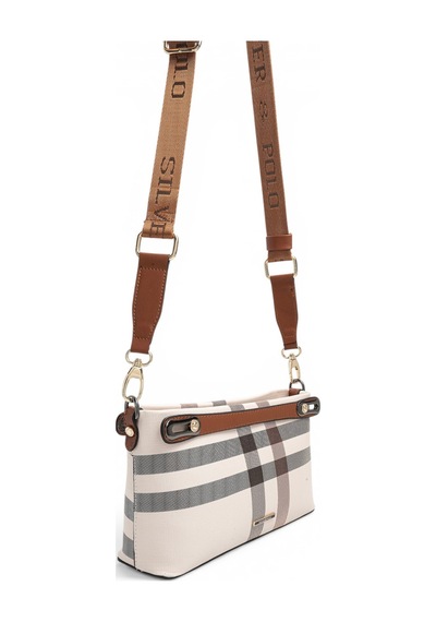 Silver & Polo Silver Polo Krem - Taba Ekose Kadın Çapraz Çanta Sp1288