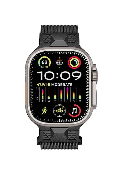 Apple Uyumlu Watch Ultra 49mm Zore Krd-107 Metal Hasır Kordon-siyah