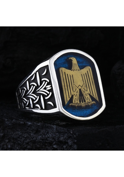 Fkgümüş 925 Ayar Gümüş Mısır Kartalı Motifli Erkek Yüzük Silver