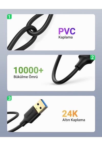 Ugreen Usb-a To Usb-a 3.0 5gbps Veri Kablosu, 2 Metre, 10371