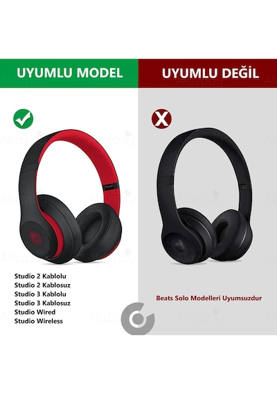 Beats Studio 2 Studio 3 Uyumlu Yumuşak Deri Örme Kumaş Karışımlı Kulaklık Sünger Yastığı Pedi Siyah Deri Kumaş