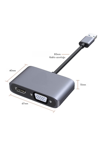 Microcase Usb 3.0 - Hdmı Vga Adaptörü, Usb'den Vga'ya Hdmı Dönüştürücü Monitör Ekranı Video Adaptörü Dönüştürücü İle Uyumlu - Al5862 Siyah