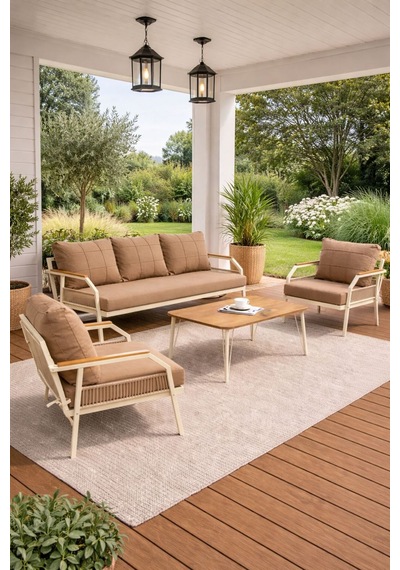 Daisy Krem 3+1+1 Masalı Kahverengi Bahçe Oturma Grubu Balkon Teras Takımı Daisy Krem 3+1+1 Masalı Kahverengi Bahçe Oturma Grubu Balkon Teras Takımı