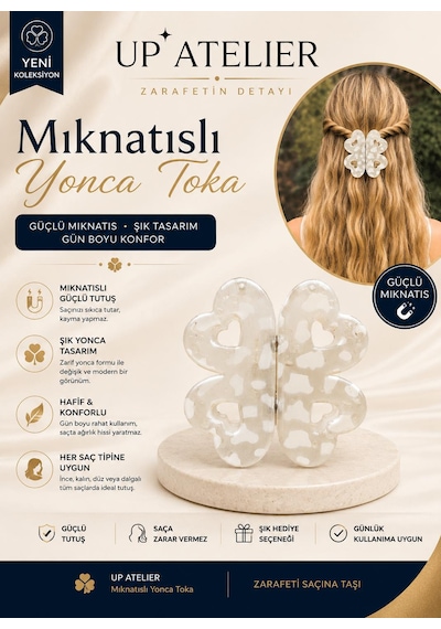 Mıknatıs Kemik Yonca Toka 6cm Beyaz