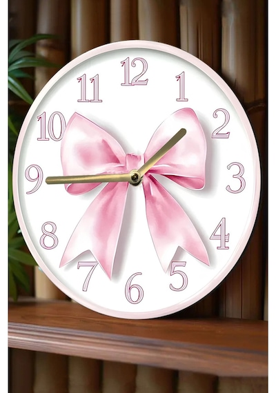Pembe Kurdele Temalı 3d Görünümlü Mdf Duvar Saati 33 Cm Sdw309 Renkli