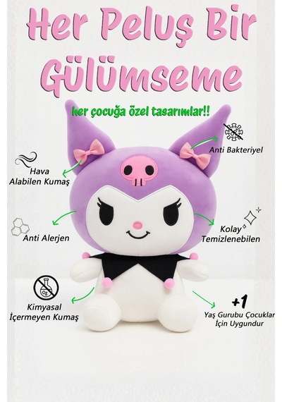 Kuromi Peluş Oyuncak 40cm - Koleksiyonluk & Sevimli Mor