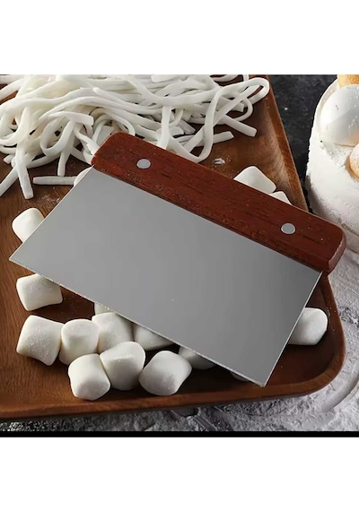 Hamur Spatula Kazıyıcı Şekillendirici Kesici Paslanmaz Çelik Kare 15 Cm Bambu Saplı Çelik Kahverengi Diğer