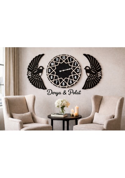 Salon Duvar Saati 40 Cm Kuşlar 30 Cm Kişiye Özel No 10017 Çok Renkli