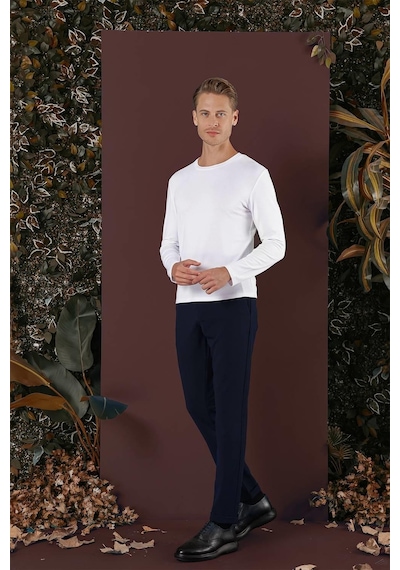 Efor Slim Fit Yan Cepli Dokulu Esnek Casual Lacivert Pantolon P 1139 Lacivert