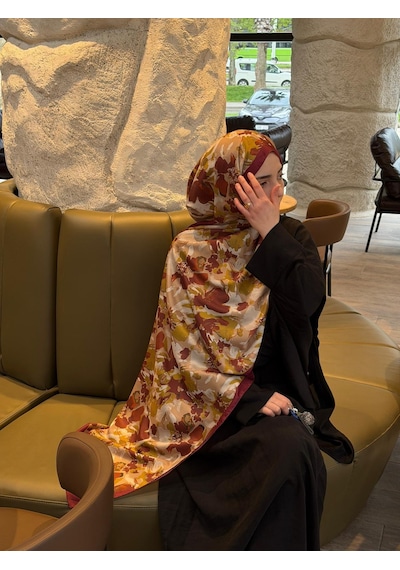 Qalortex Scarf Pamuklu Garden Desen Şal-mürdüm