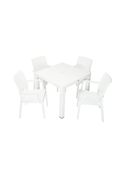 Luna Elit Rattan 90x90 Elit Koltuk Masa Takımı Beyaz