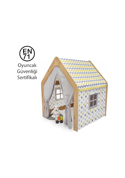 Minera Montessori Ahşap Oyun Evi, Oyun Çadırı / Naturel Sarı