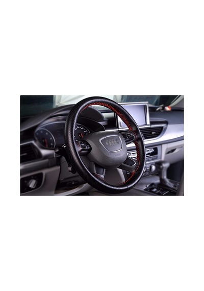 Opel Astra J 2010 Sonrası Deri Direksiyon Kılıfı Dikmeli Noktalı Kırmızı Dikişli Siyah