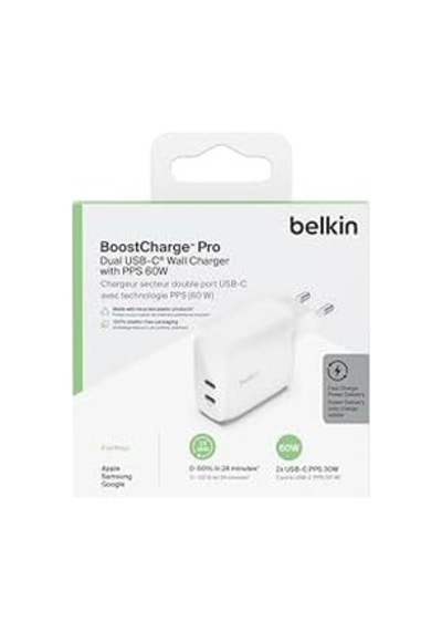 Boost Charge Çift Usb-c Fişi, Pps&apos Li, 16 Ve Diğerleri, İpad, Galaxy,, Macbook İçin 60w Şarj Cihazı, Usb-c&apos Den Lightning Kablosu Ve Usb-c Uyumlu, Beyaz
