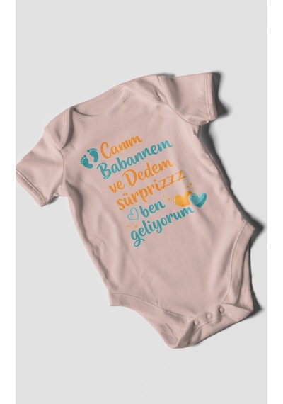 Morivokids Babaanneye Ve Dedeye Özel Kısa Kollu Bebek Body %100 Pamuk Pastel Pembe