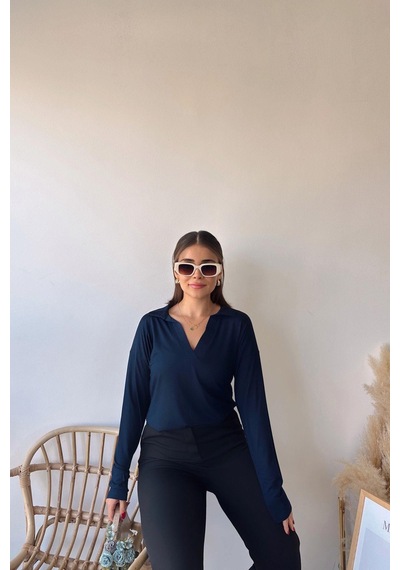 WeShaya Kadın Laci Polo Yaka Basic Bluz, Uzun Kol, Regular Kesim, Günlük Ve Spor Kaliteli Kumaş Sweatshirt Lacivert WeShaya Kadın Laci Polo Yaka Basic Bluz, Uzun Kol, Regular Kesim, Günlük Ve Spor Kaliteli Kumaş Sweatshirt Lacivert