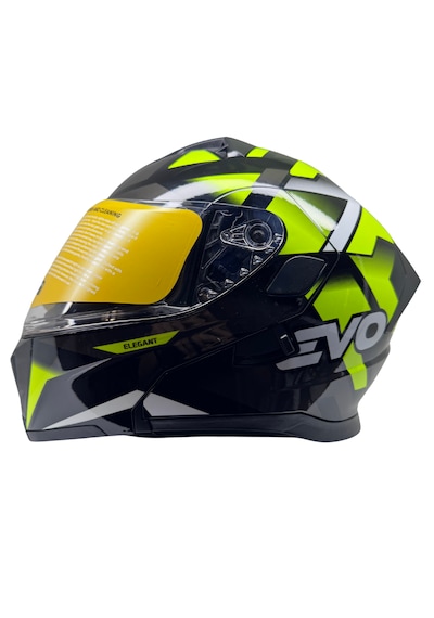 Kask Evo Vizörlü Çeneden Açılır Metalik Siyah- Sarı Siyah - Sarı