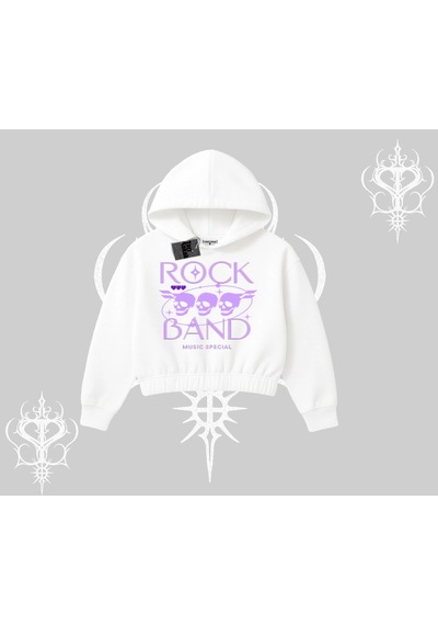 Startmore Kapşonlu Crop Sweatshirt Rock Band Street Noise Culture Beyaz