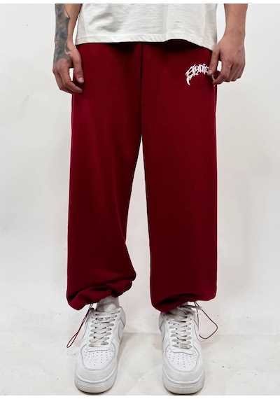 Zaee Syncl Yazlık Nakışlı Ayarlanabilir Baggy Eşofman Altı Bordo