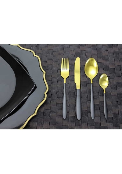 Tmall Home Design Gold Siyah 16 Parça Çatal-Kaşık- Seti Siyah