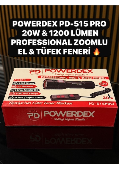 Powerdex Pd-515 Pro 20w & 1200 Lümen Profesyonel Zoomlu El & Tufek Avcı Feneri Siyah