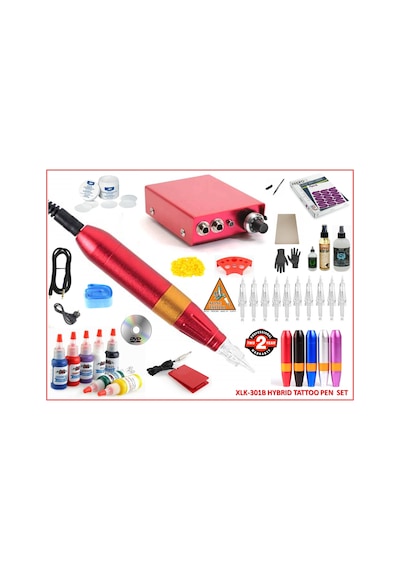 Xl-301B Hybrıd Kırmızı Kalem Tipi Tattoo Dövme Makinası Seti - Sw