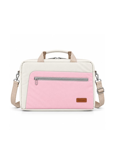 Microcase Macbook Air 15 İnch M4 2025 İle Uyumlu Macbook Taşıma Çantası Darbe Korumalı Omuz Askılı Çok Bölmeli Krem Pembe Al5694