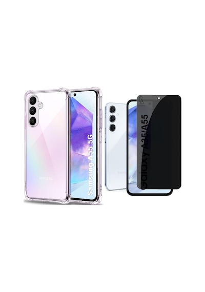 Samsung Galaxy A55 Uyumlu Köşe Dolgulu Anti Shock Telefon Kılıfı Ve Hayalet Privacy Ekran Koruyucu