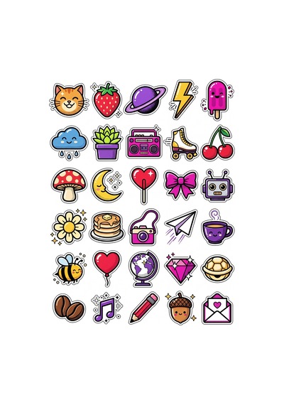 30 Adet Renkli Pop Art Sticker Seti - Laptop Defter Telefon Ve Ajanda İçin Çok Renkli