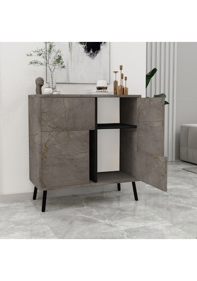 Darien Ç001 Çok Amaçlı Dolap Gordion Mermer/ahşap Siyah