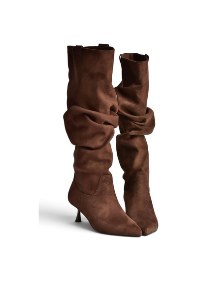 Fox Shoes Z282010602 Kahverengi Süet Alçak Topuklu Büzgülü Kadın Çizme