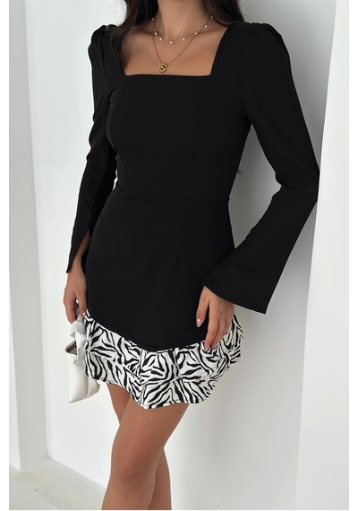 Asprin Fashion Zebra Desen Garnili Elbise Siyah