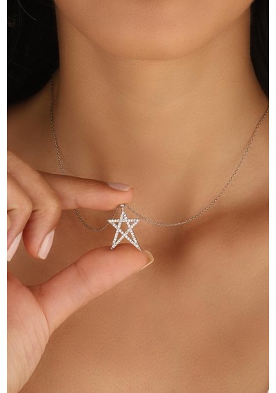 Yıldız Gümüş Kolye Beyaz Zirkon Taşlı Rose Gold