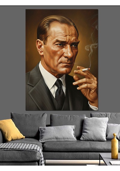 Ahşap Tablo Sigara İçen Atatürk Portresi