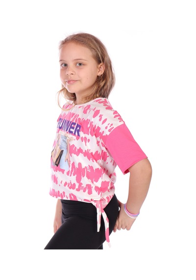 Toontoy Kids Toontoy Kız Çocuk Runner Baskılı Batikli Tişört Fuşya