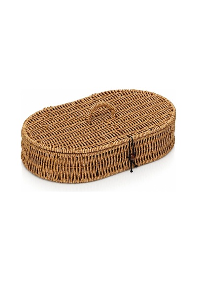 Kapaklı Rattan Oval Organizer Sepet Hasır Saklama Kutusu Çok Amaçlı Dekoratif Düzenleyici Kapaklı Organizer Diğer