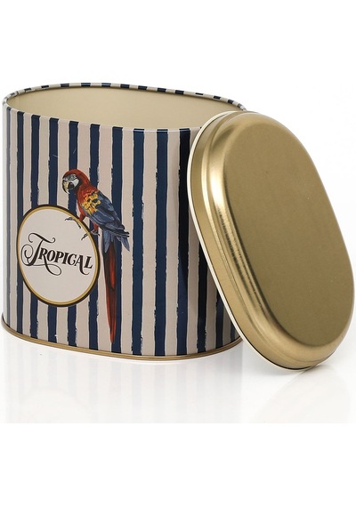 Safari Parrot Desenli Oval Metal Saklama Kabı 14 x 12 x 13 CM 1.4 L Çok Renkli