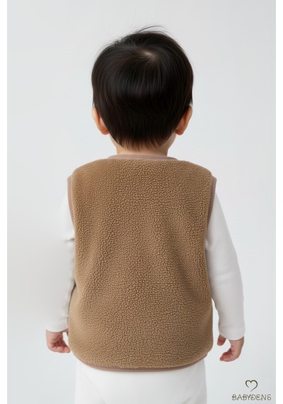 Babyden's 2 Li Welsoft Yelek Seti Erkek Bebek & Çocuk Peluş Yumuşak Kışlık Bebek Yeleği, Çıtçıtlı Kahverengi - Mavi